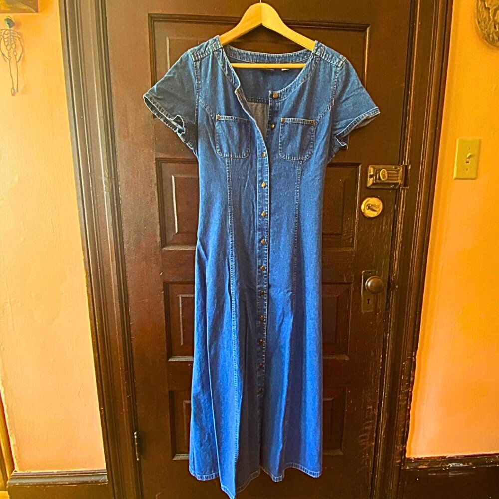 Vintage Crazy Horse Denim Maxi Dress L